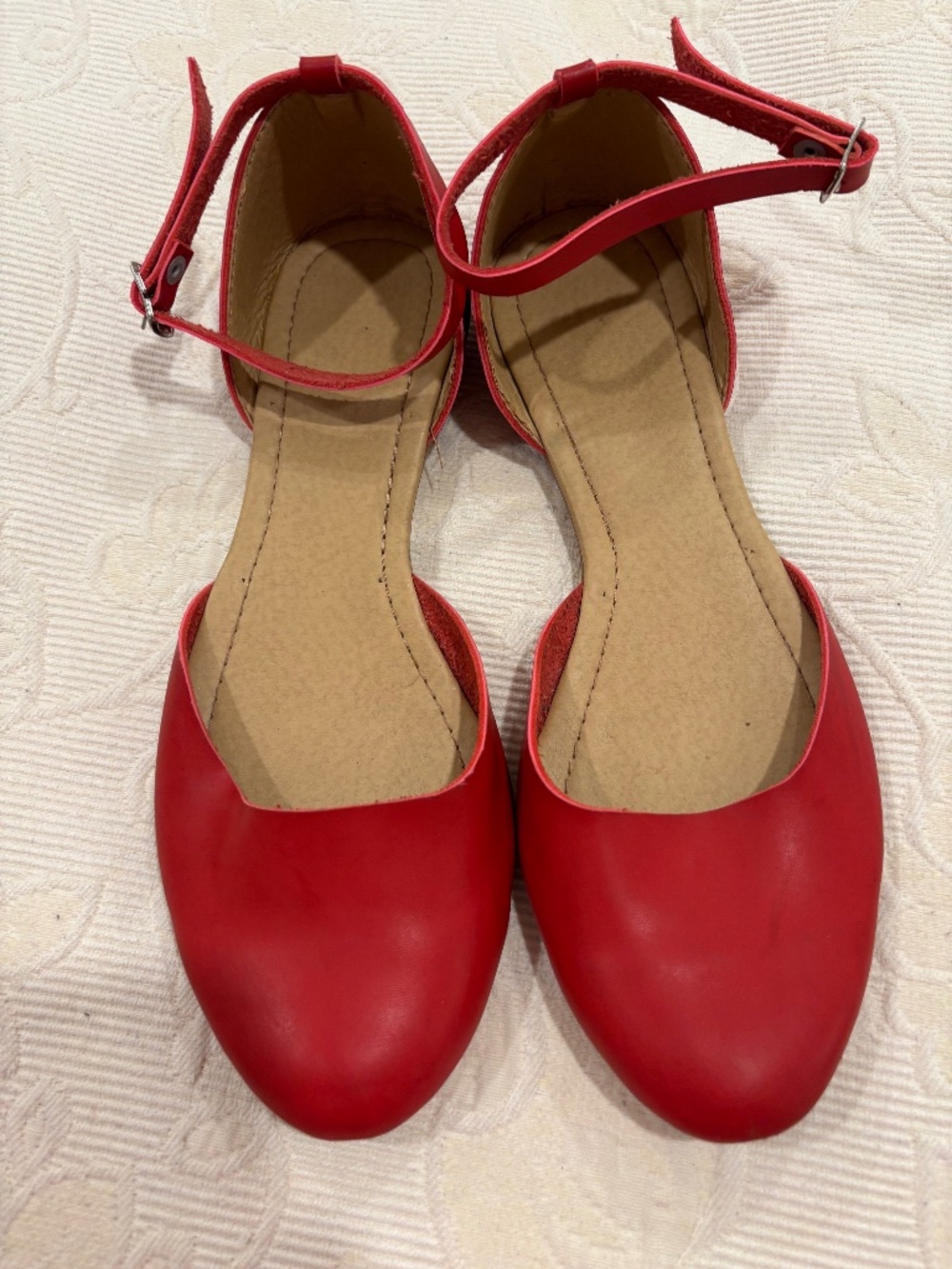 Handmade Red Leather Flats Women's Size 9 Ankle Strap